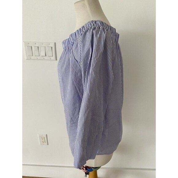 Kontrol Contemporary Off Shoulder Striped Blue/White Blouse Shirt XL - Picture 3 of 7